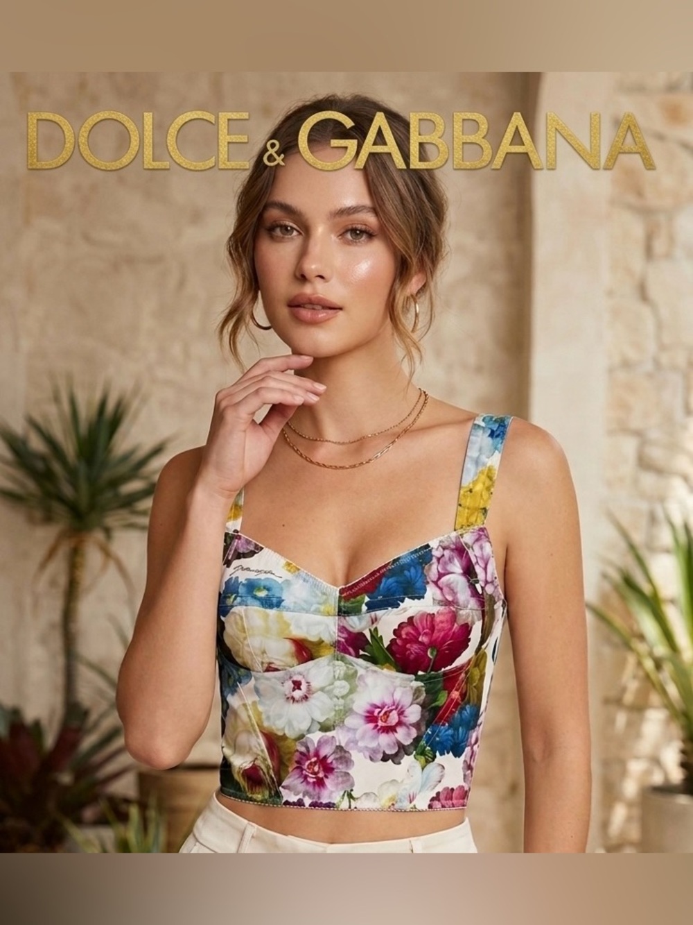 Dolce & Gabbana Floral Cotton Bustier Corset Top in Blue, Pink, Yellow and Green - Picture 2 of 12
